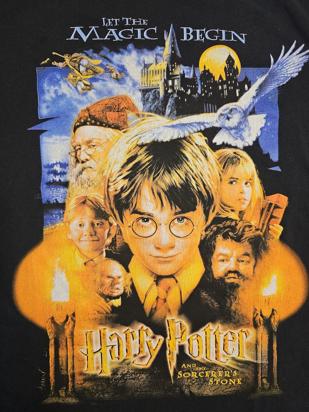 H&M Black Harry Potter Graphic Tee with Blue and Orange Art